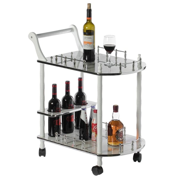 Kd 30 x 23.5 x 15.75 in. Wood Serving Bar Cart w/2 Tier Shelves & Rolling Wheels, Silver, White & Gray KD3720681 - main